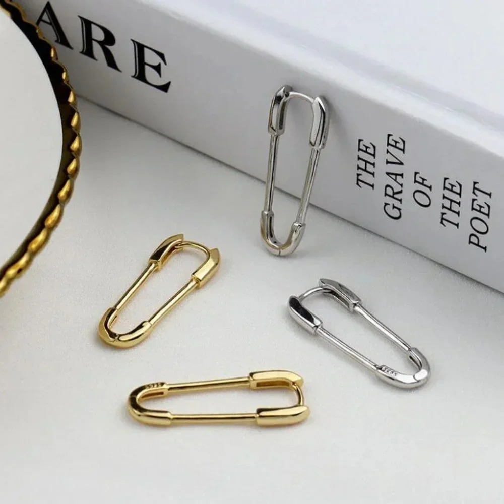 Sterling Silver Paperclip Safety Pin Earrings